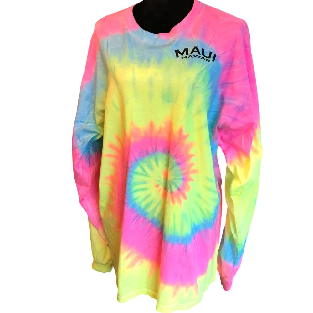 NWOT Destinations Tie-Dye Long Sleeve Maui Hawaii T-Shirt Swimsuit Coverup XL